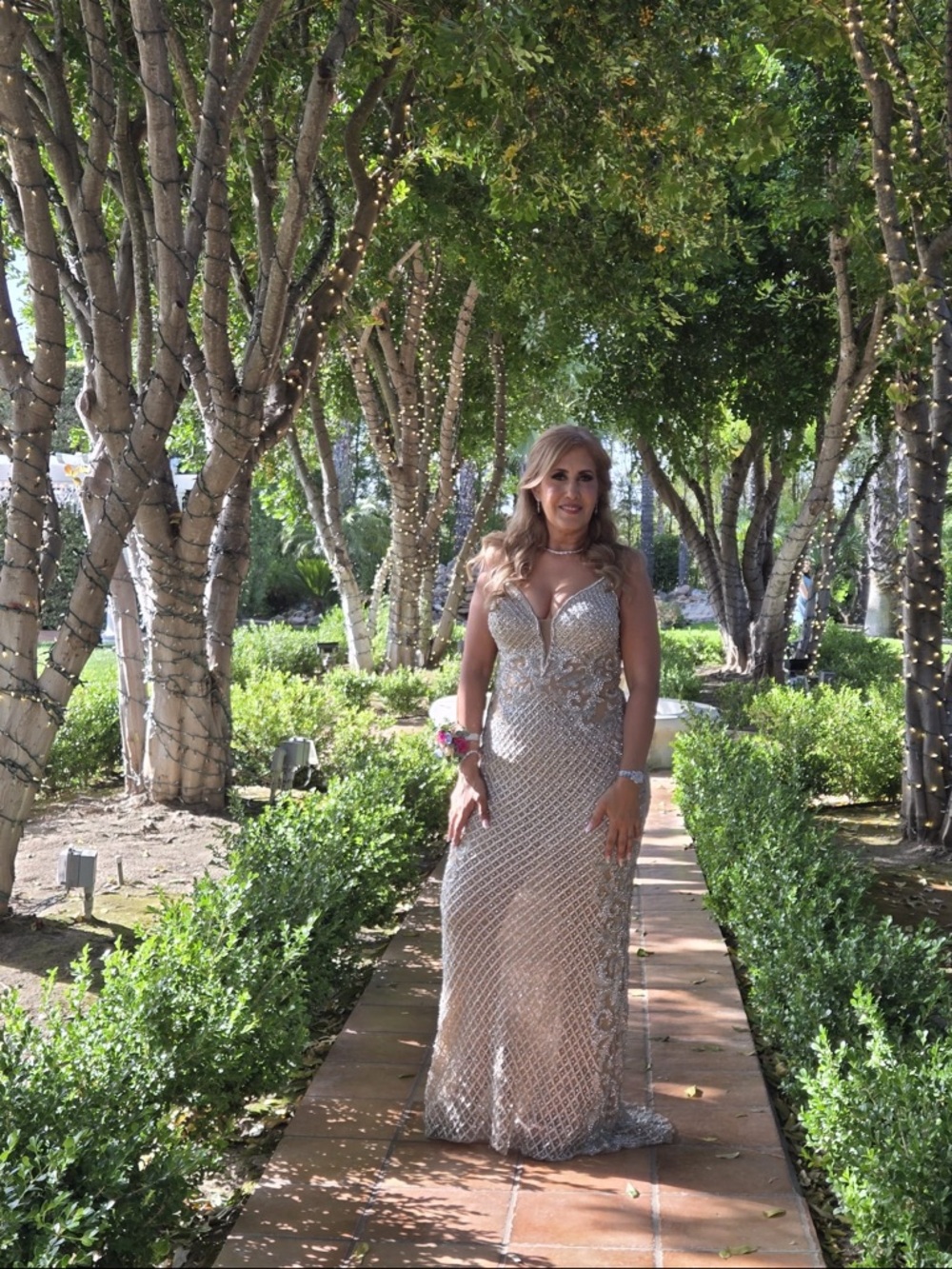 Sherri Hill Champagne Sequin Evening Gown - Elegant Women's Dress